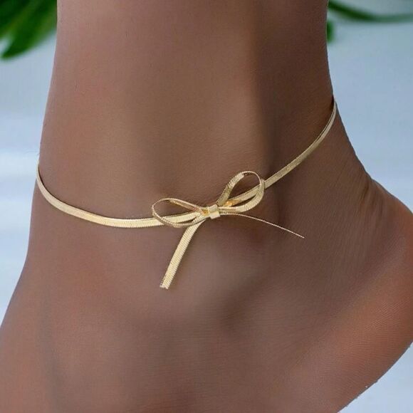 Gold bow anklet #1048 - Picture 1 of 3